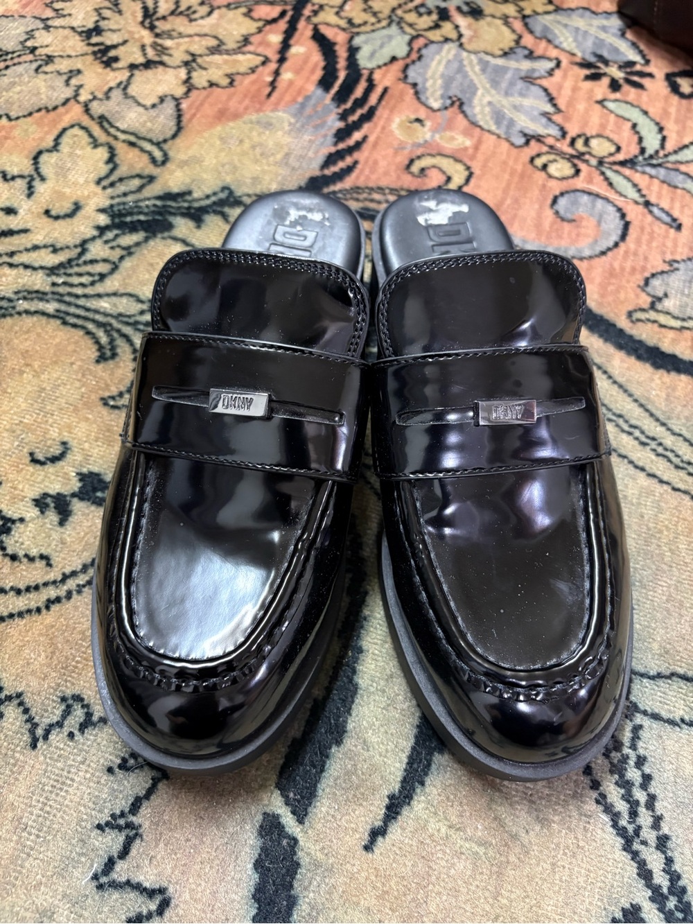Dkny Black Patent Leather Slip-On Mule Clogs